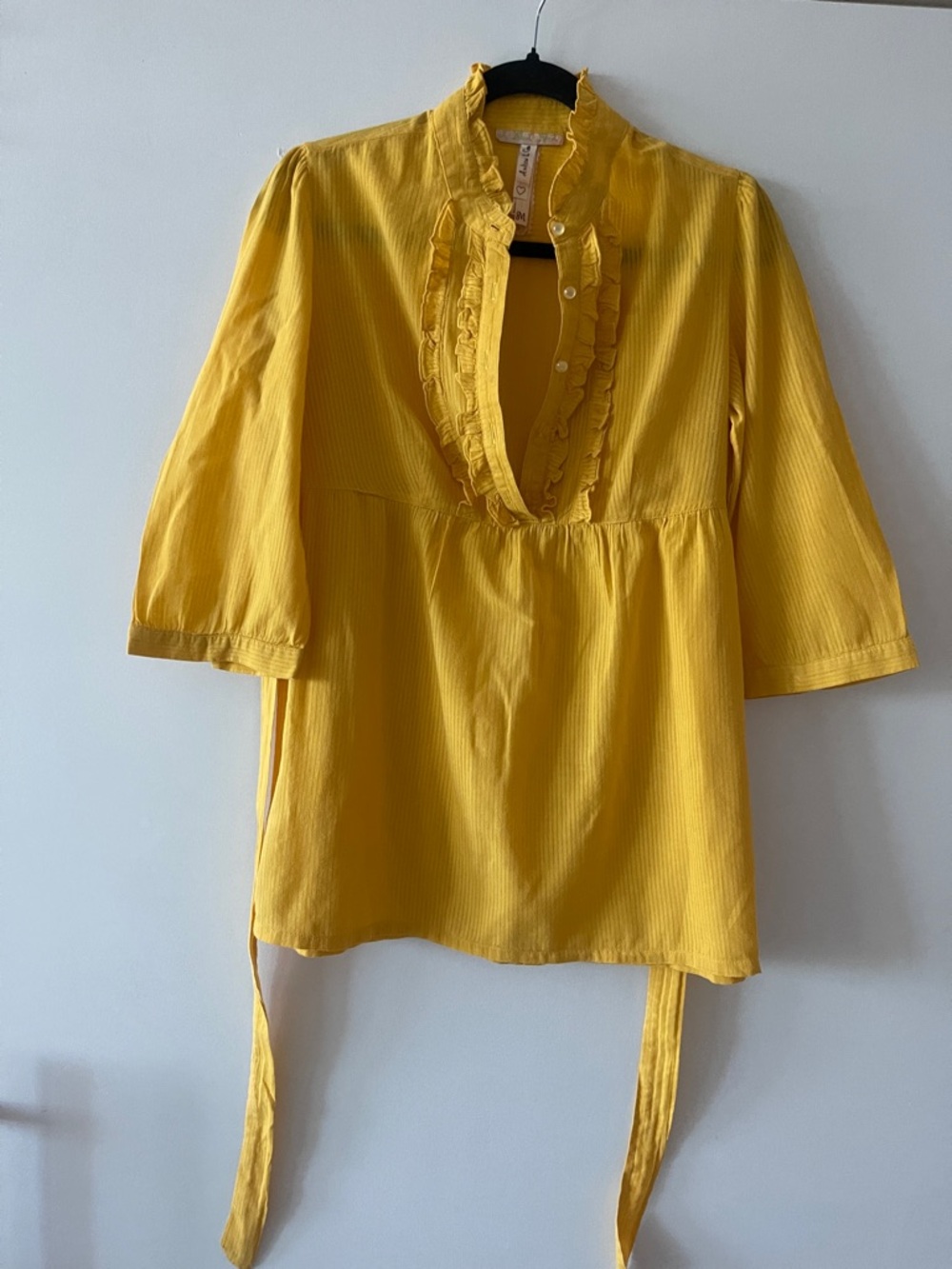 Andrew & Co Mustard Ruffle-Front Tunic Blouse - Picture 3 of 3
